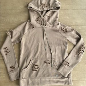 NWT- ALO distressed hoodie, gravel color, size xs